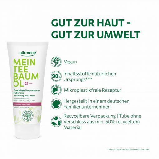 Gut zur Haut gut zur Umwelt MEIN Teebaumöl Fußcreme ist vegan, mikroplastikfrei und dermatologisch bestätigt