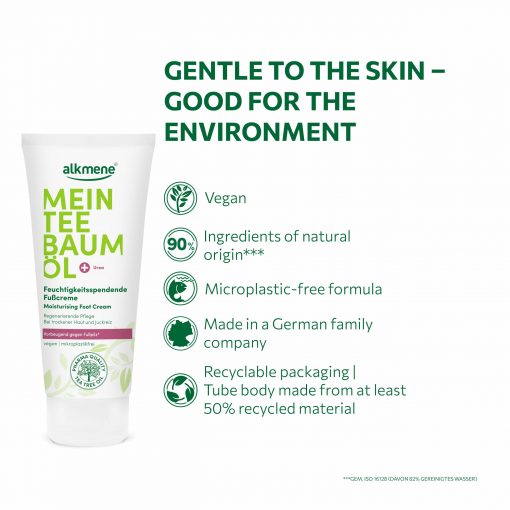 alkmene MY TEA TREEOIL Foot Cream is Vegan, Microplastik free, Made in Germany , packaging Recyclable