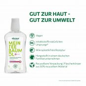 Gut zur Haut gut zur Umwelt MEIN Teebaumöl Mundspülung ist vegan, mikroplastikfrei und dermatologisch bestätigt