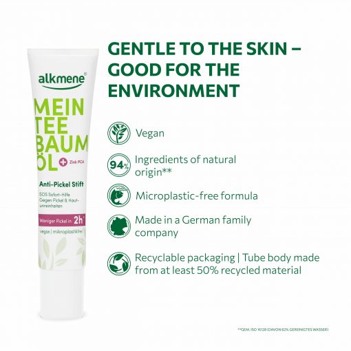alkmene MY TEA TREEOIL Anti blemish stick is Vegan, Microplastik free, Made in Germany , packaging Recyclable