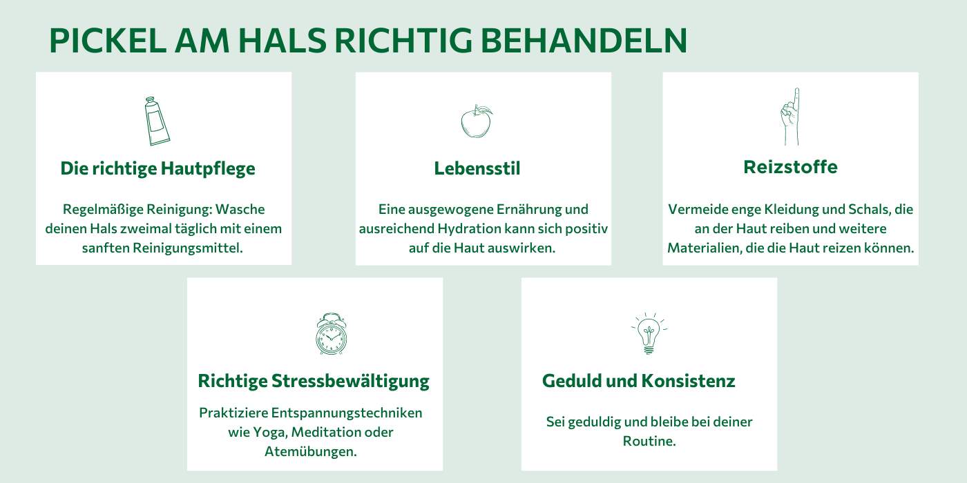 Infografik die zeigt, wie du Pickel am Hals behandeln und schnell loswerden kannst